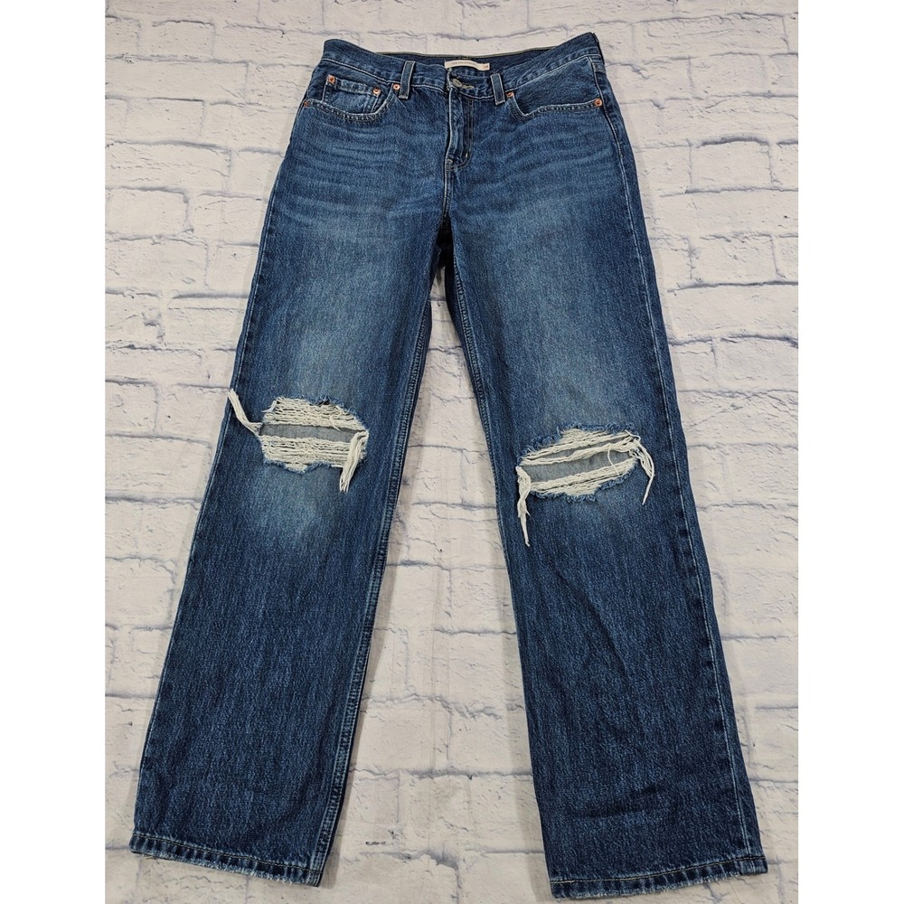 Levi's Low Pro Straight Jeans Womens 28 Blue Distressed Ripped Knee Denim